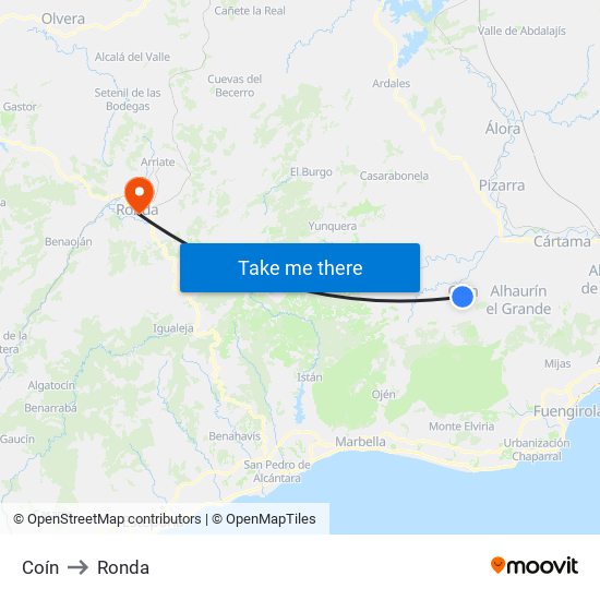Coín to Ronda map