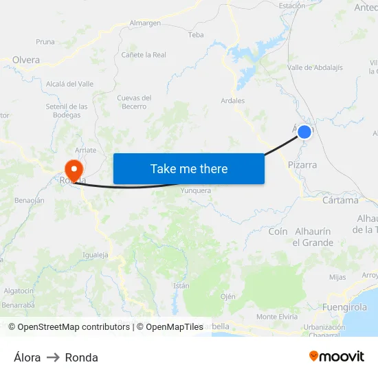 Álora to Ronda map