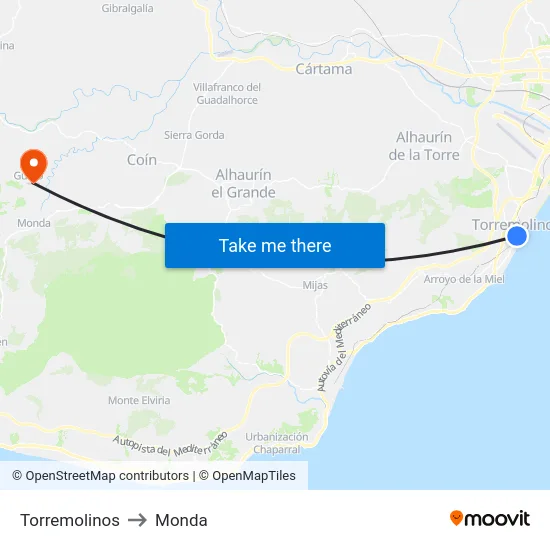 Torremolinos to Monda map