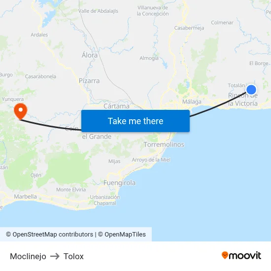 Moclinejo to Tolox map