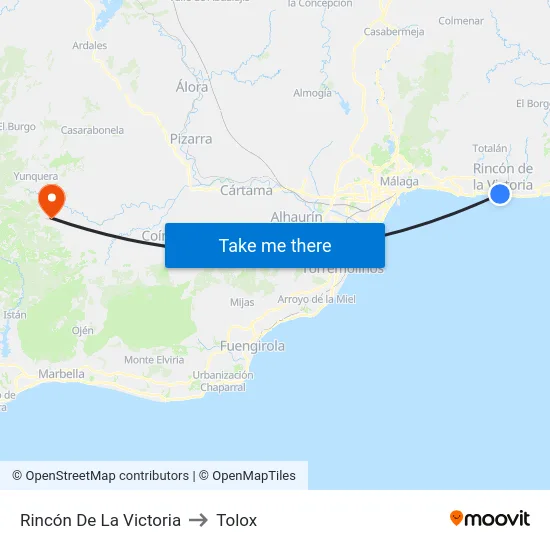 Rincón De La Victoria to Tolox map