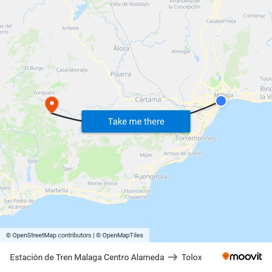 Estación de Tren Malaga Centro Alameda to Tolox map