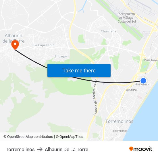 Torremolinos to Alhaurín De La Torre map