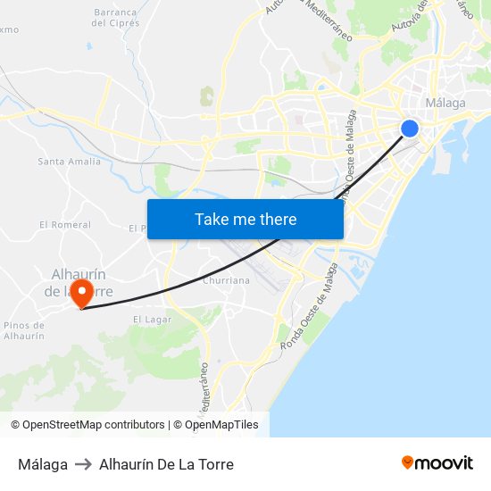 Málaga to Alhaurín De La Torre map