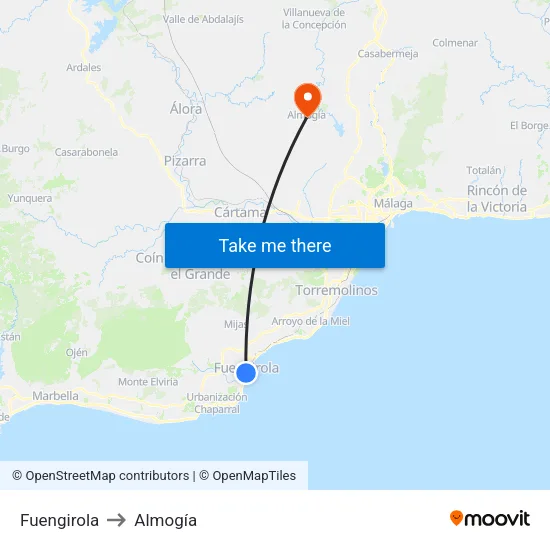 Fuengirola to Almogía map