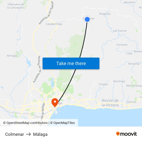 Colmenar to Málaga map