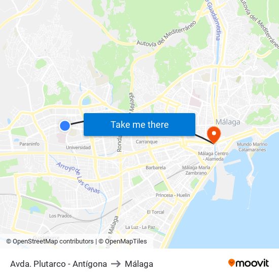 Avda. Plutarco - Antígona to Málaga map