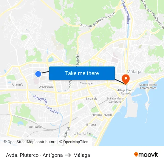 Avda. Plutarco - Antígona to Málaga map