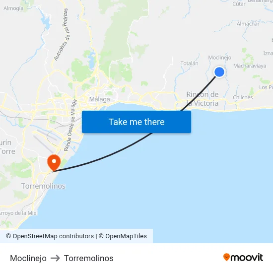 Moclinejo to Torremolinos map