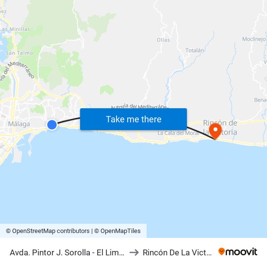 Avda. Pintor J. Sorolla - El Limonar to Rincón De La Victoria map