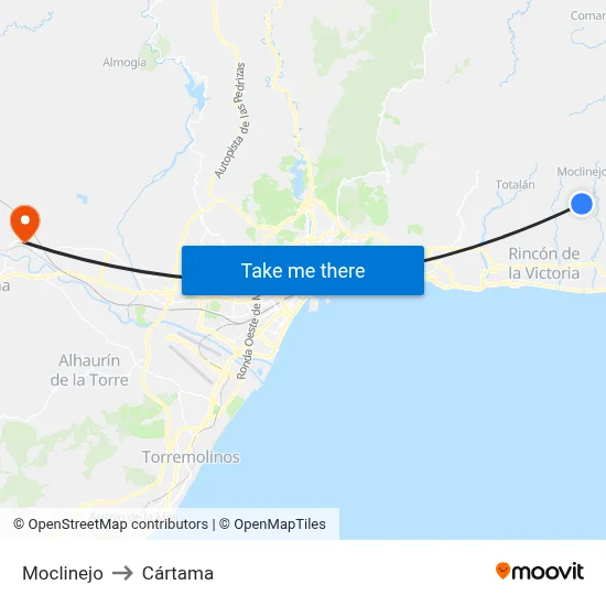 Moclinejo to Cártama map
