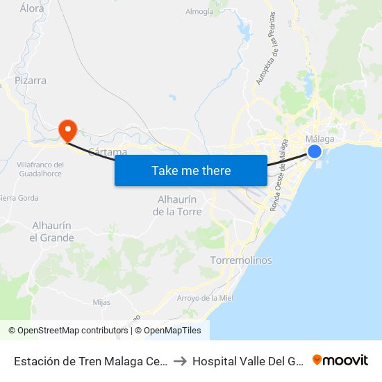 Estación de Tren Malaga Centro Alameda to Hospital Valle Del Guadalhorce map