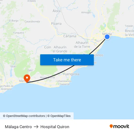 Málaga Centro to Hospital Quiron map