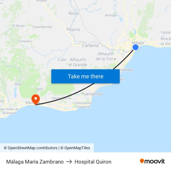 Málaga María Zambrano to Hospital Quiron map