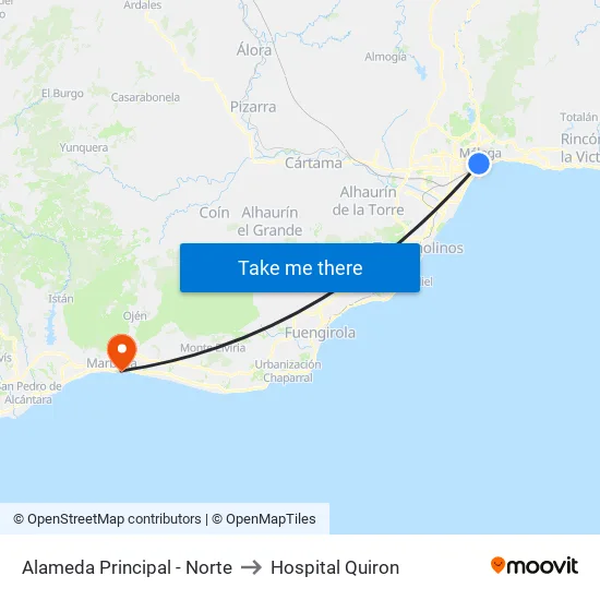 Alameda Principal - Norte to Hospital Quiron map
