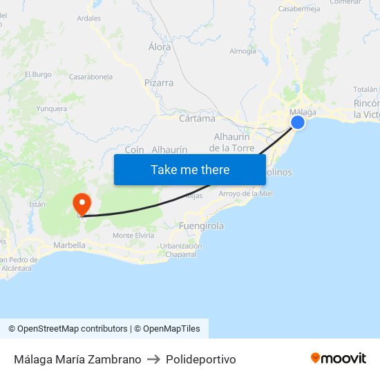 Málaga María Zambrano to Polideportivo map