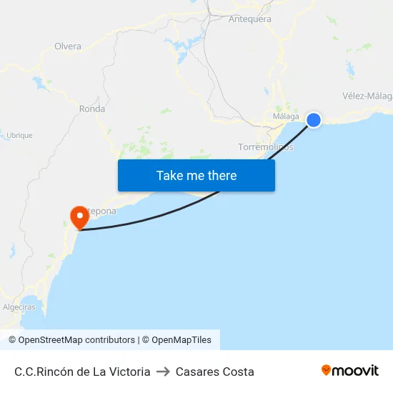 C.C.Rincón de La Victoria to Casares Costa map