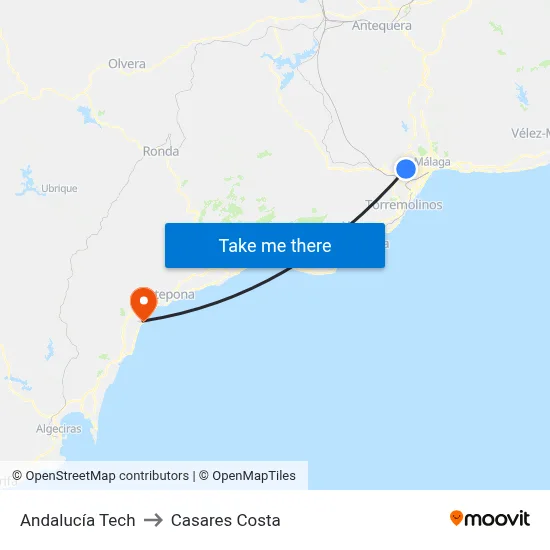 Andalucía Tech to Casares Costa map