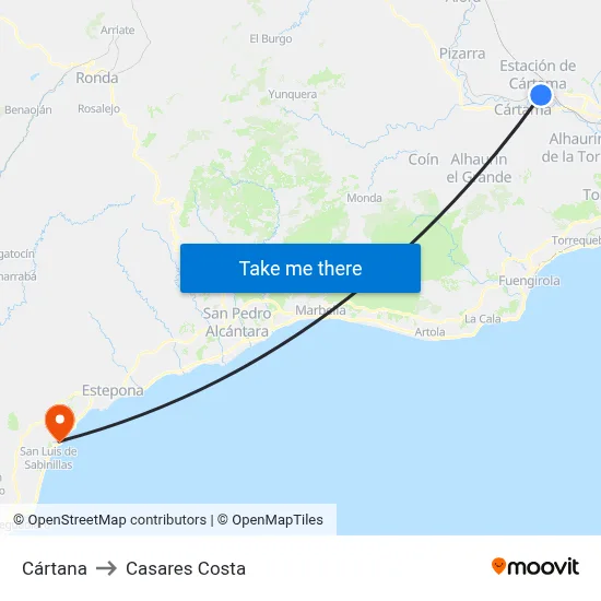 Cártana to Casares Costa map