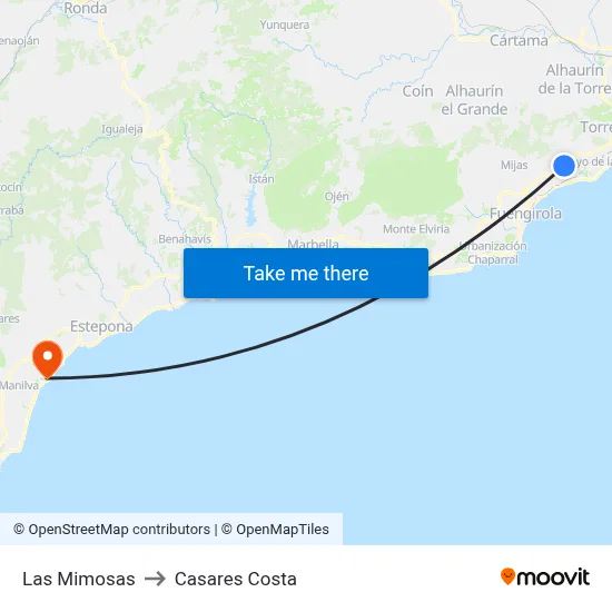 Las Mimosas to Casares Costa map