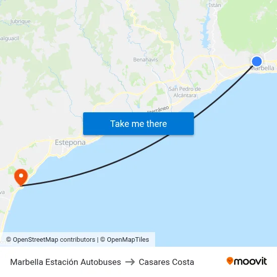 Marbella Estación Autobuses to Casares Costa map