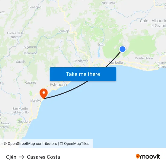Ojén to Casares Costa map