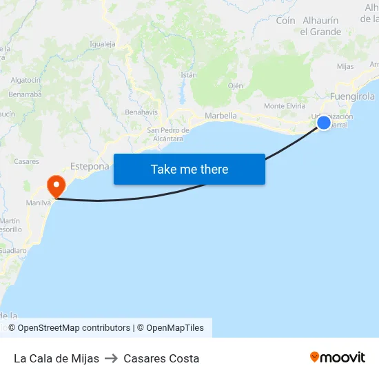 La Cala de Mijas to Casares Costa map