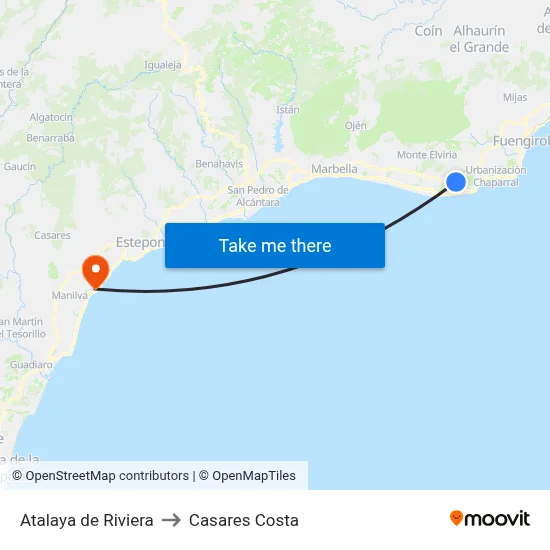 Atalaya de Riviera to Casares Costa map