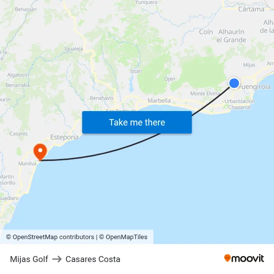 Mijas Golf to Casares Costa map