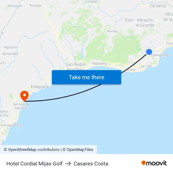 Hotel Cordial Mijas Golf to Casares Costa map