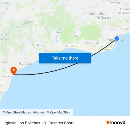 Iglesia Los Boliches to Casares Costa map