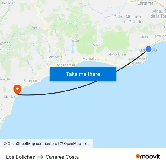 Los Boliches to Casares Costa map
