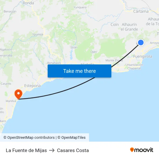 La Fuente de Mijas to Casares Costa map