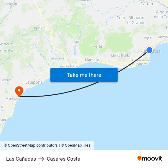 Las Cañadas to Casares Costa map