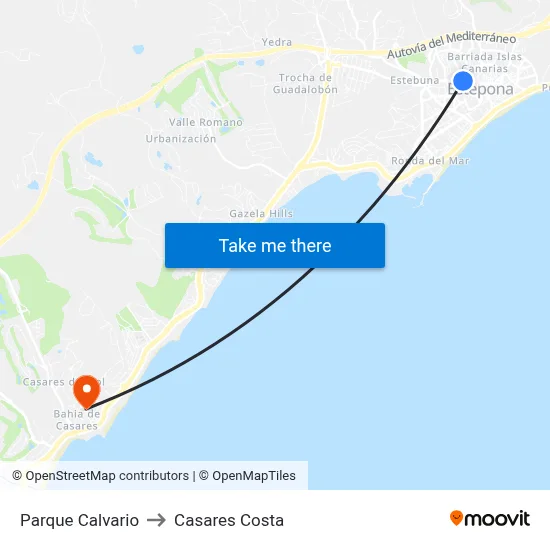 Parque Calvario to Casares Costa map