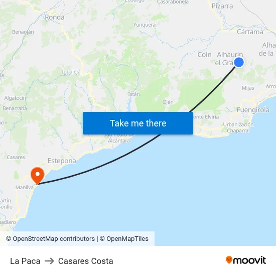 La Paca to Casares Costa map