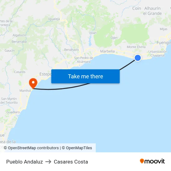 Pueblo Andaluz to Casares Costa map