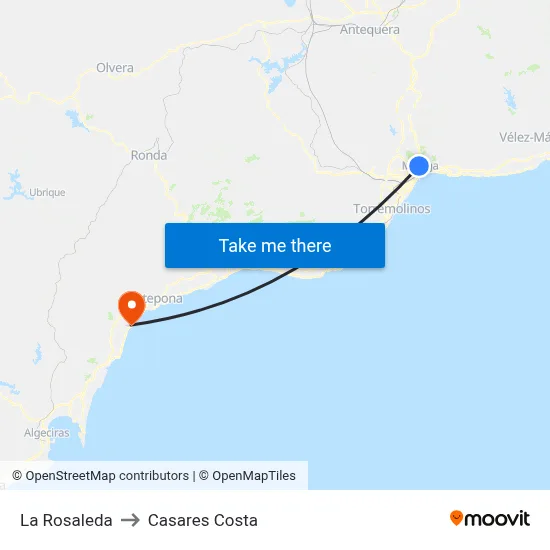 La Rosaleda to Casares Costa map