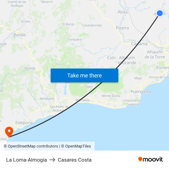 La Loma-Almogía to Casares Costa map