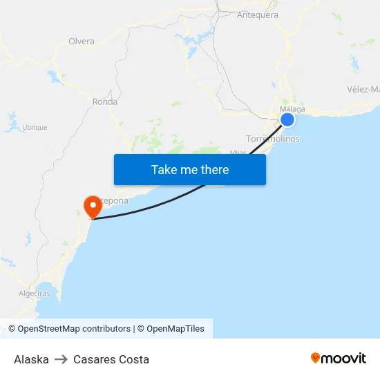 Alaska to Casares Costa map