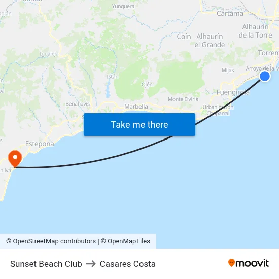 Sunset Beach Club to Casares Costa map