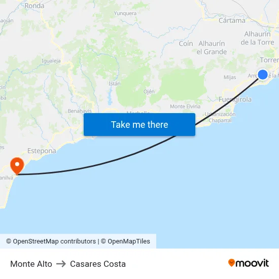 Monte Alto to Casares Costa map