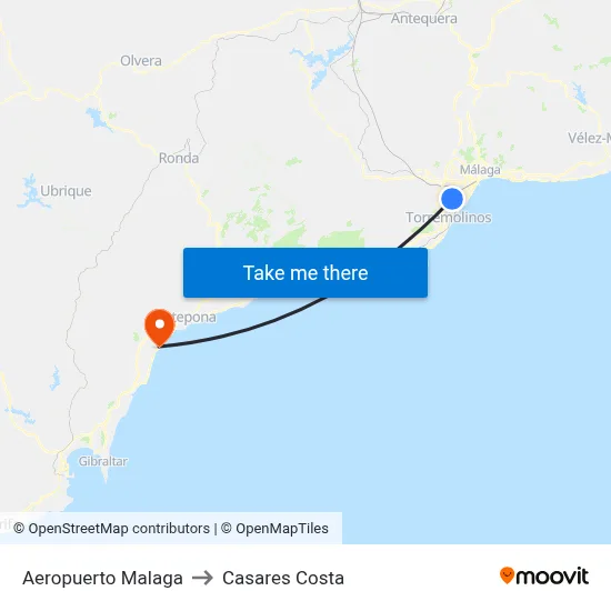 Aeropuerto Malaga to Casares Costa map