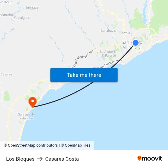 Los Bloques to Casares Costa map