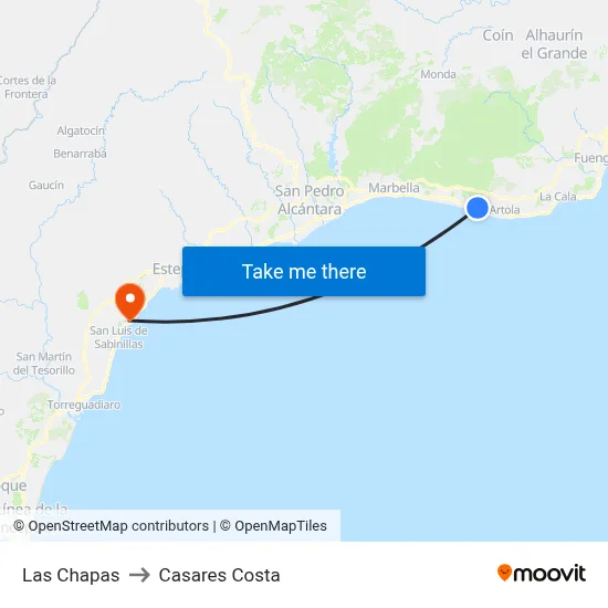 Las Chapas to Casares Costa map