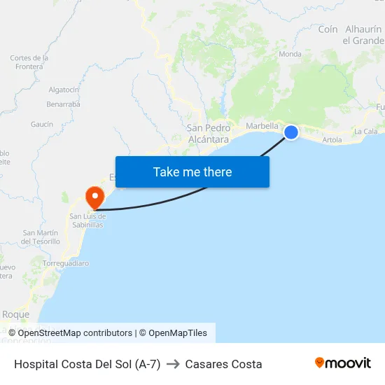 Hospital Costa Del Sol (A-7) to Casares Costa map