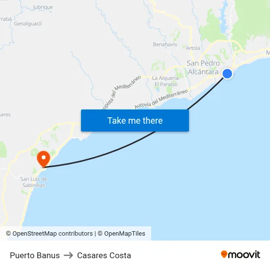 Puerto Banus to Casares Costa map