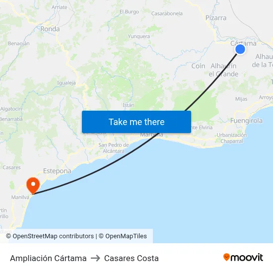 Ampliación Cártama to Casares Costa map