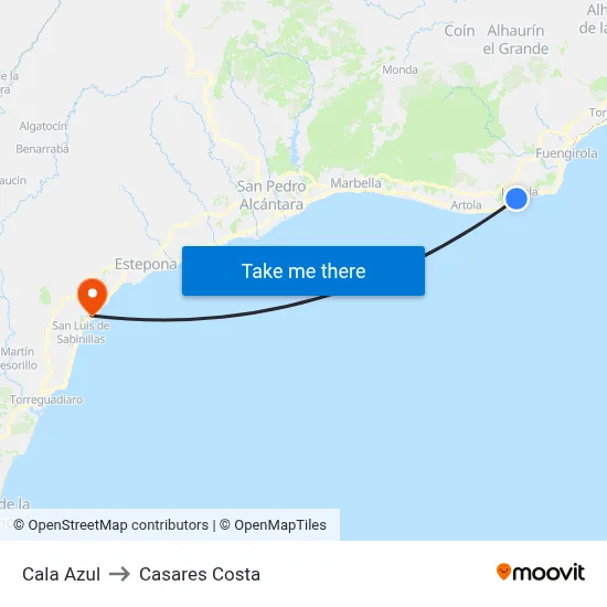 Cala Azul to Casares Costa map