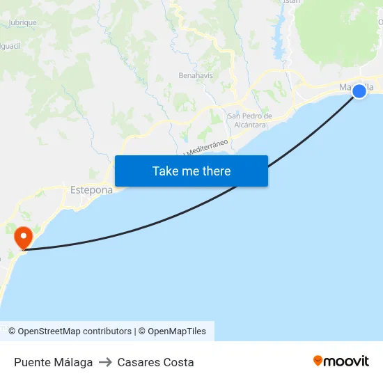 Puente Málaga to Casares Costa map